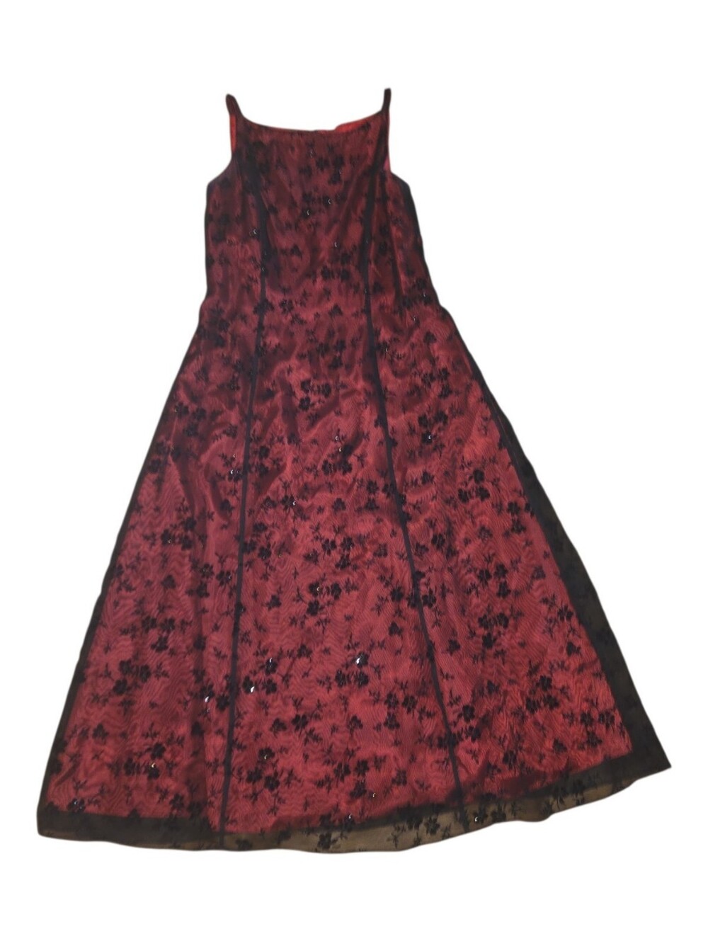 Betsy & Adam Red and Black Floral A-Line Beaded Evening Dress Size 12